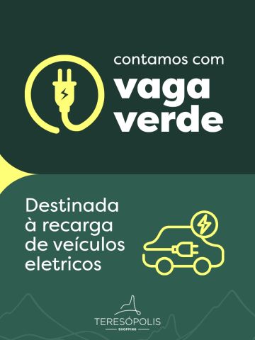 Seu carro elétrico também tem lugar garantido no Teresópolis Shopping.
Contamos com Vaga Verde, um espaço destinado à recarga de veículos elétricos, oferecendo mais praticidade para quem busca uma mobilidade sustentável.
Enquanto seu veículo recarrega, você aproveita para fazer compras, saborear uma boa refeição ou curtir os momentos de lazer que o Teresópolis Shopping oferece.