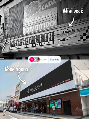 Entramos na trend do "mini você x você agora". ❤️
Quem aí lembra da fachada dos anos 90?
O tempo passou, muita coisa mudou, mas uma coisa continua igual: o Teresópolis Shopping segue sendo ponto de encontro, de diversão e de momentos especiais para gerações de teresopolitanos.
Qual é a primeira lembrança que vem à sua cabeça quando você vê essa foto?