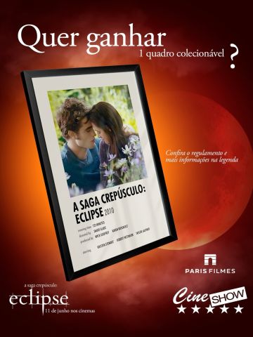 Quer ganhar 1 quadro colecionável de ECLIPSE da Saga Crepúsculo?
Então se liga nessa promoção do Cine Show em parceria com a Paris Filmes.
“POLTRONA PREMIADA”
Para participar:
✅ Curta o post oficial no perfil da @redecineshow
✅ Siga @redecineshow
✅ Siga @parisfilmes
✅ Assista ao filme ECLIPSE no Cine Show
E boa sorte! 🤞🍀
Torça para a sua poltrona ser a POLTRONA PREMIADA!
Bora assistir ao filme e participar! 🍀
O sorteio será entre os dias 11 e 17 de junho, dentro da sala de cinema, em uma das nossas sessões do filme A Saga Crepúsculo: ECLIPSE.
O prêmio deverá ser retirado no Cine Show.
Assista #Eclipse #SagaCrepusculo no Cine Show!