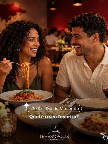 🍝 Tem dias em que tudo o que a gente precisa é de uma boa massa!
No Dia do Macarrão, que tal aproveitar para descobrir novos sabores e escolher o seu favorito? No Teresópolis Shopping, você encontra opções para todos os gostos, desde as receitas mais tradicionais até aquelas combinações que dão água na boca.
Passe por aqui, confira as opções e conte pra gente: qual tipo de macarrão não pode faltar no seu prato? 😋
