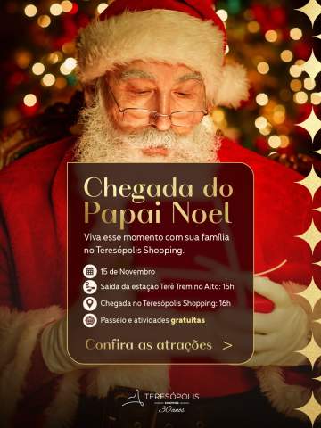 🎅✨ O bom velhinho já confirmou presença e promete um dia cheio de encanto, alegria e magia natalina!

📅 Marque na agenda: 15/11!

🎈 Programação especial:

Distribuição de algodão doce;

Distribuição de balões na entrada principal do shopping;

Oficina infantil de cookies natalinos – no 4º piso, conforme programação divulgada em nossas redes sociais;

Animação para toda a criançada com personagens natalinos;

Passeio gratuito;

Foto digital com valor promocional no dia da chegada do Papai Noel: R$ 10,00.

Venha viver esse momento mágico com a gente no Teresópolis Shopping! ❤️

#TeresópolisShopping #OShoppingDaCidade #EuAmoTere